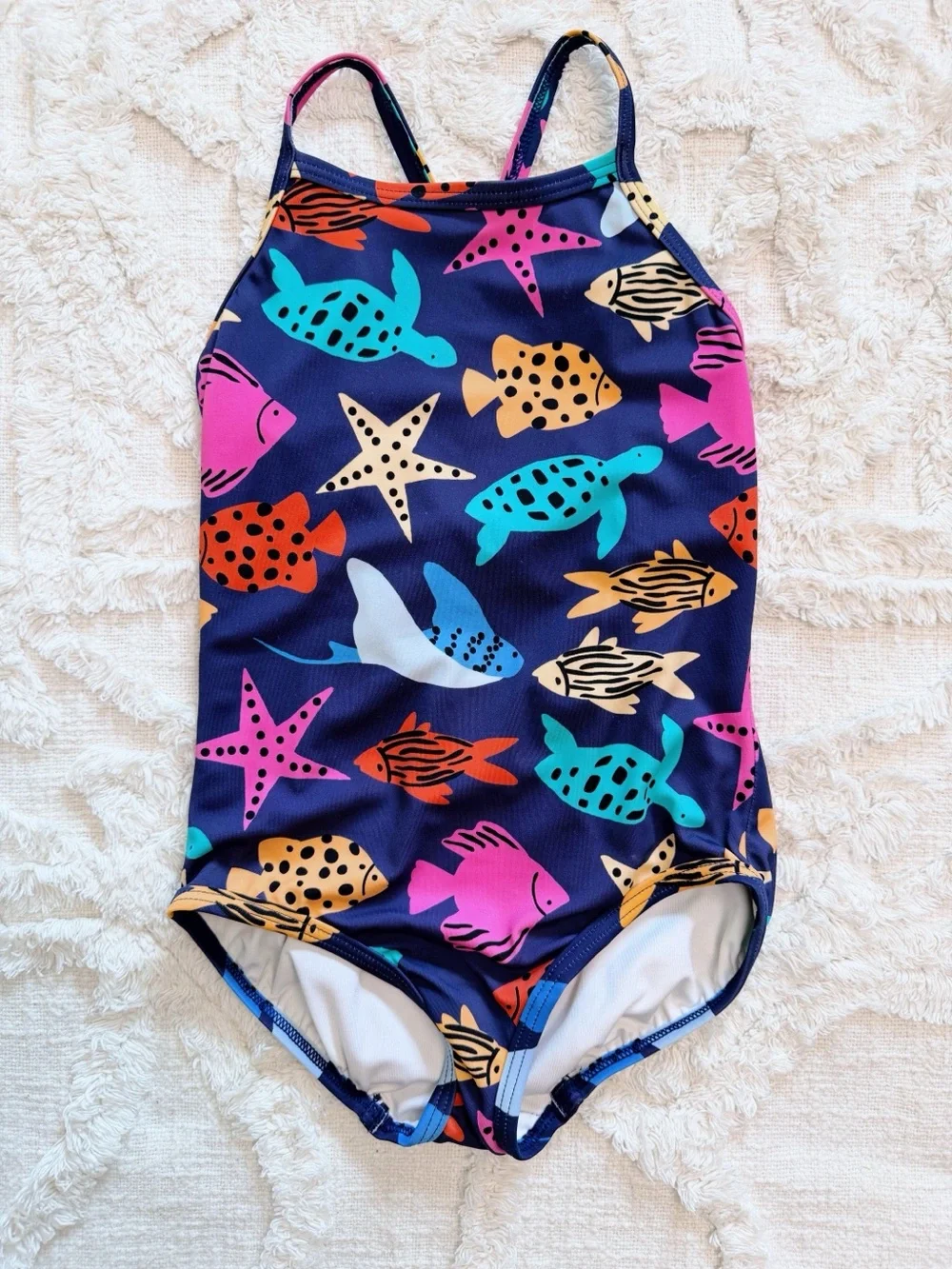 Hanna Andersson Girls 4 One Piece Swimsuit Fish Turtle Starfish Print